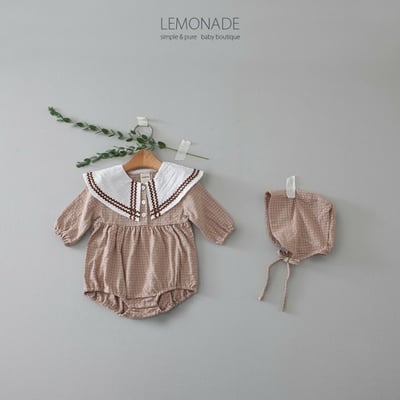 LEMONADE40｜(55cm-85cm) 2色格紋翻領包屁衣含帽子21