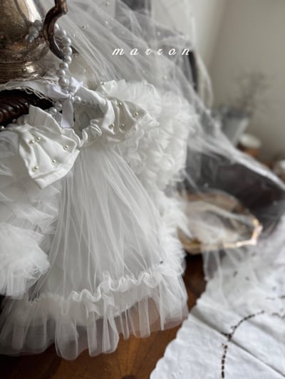 Marron31｜(3m-18m) 薄紗滾邊蓬蓬袖洋包屁衣13