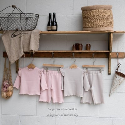 M-KIDS36｜(65-115cm) 2色磨毛荷葉捲邊套裝5