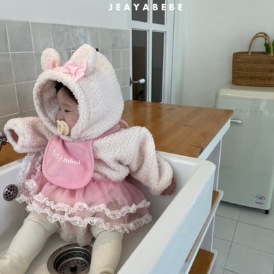 JEAYA06｜(3m-12m) 2色羊羔毛蝴蝶可愛包屁衣6