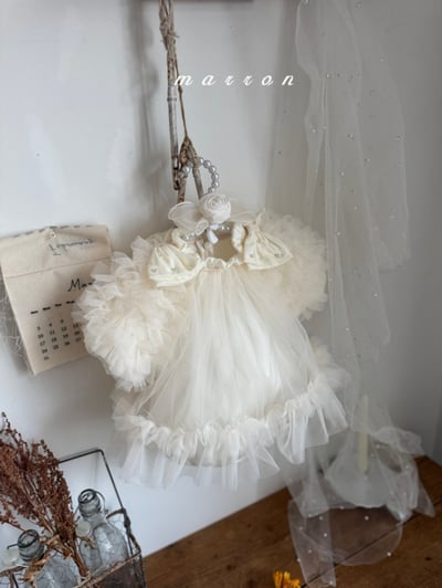 Marron31｜(3m-18m) 薄紗滾邊蓬蓬袖洋包屁衣1