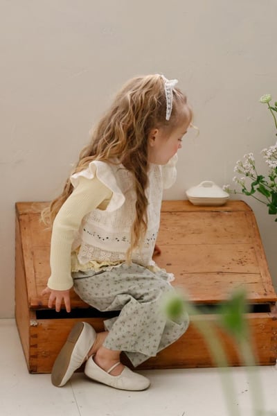 FLO52｜(75-140) 2色碎花蕾絲口袋直筒褲9