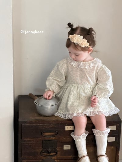 JE727｜(66-90cm) 翠綠碎花蕾絲洋裝包屁衣3