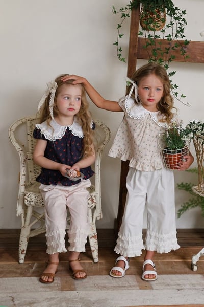 FLO39｜(75-140) 蕾絲翻領碎花公主袖上衣20