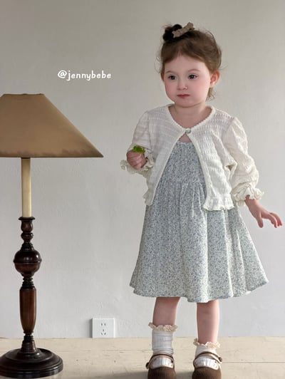 JE721｜(73-100cm) 天藍碎花細肩洋裝/壓紋開襟外套2