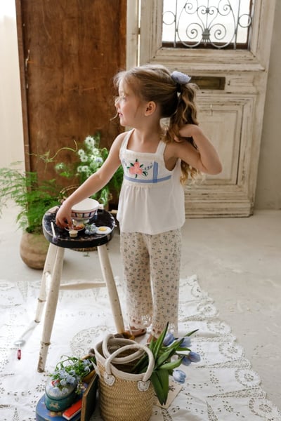 FLO18｜(75-140) 碎花蕾絲邊長褲4