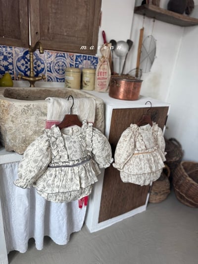 Marron 42｜(3m-18m) 法式花邊墨花包屁衣11