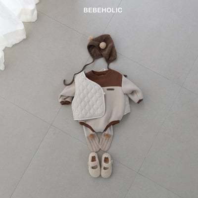 Bebe holic48｜(3m-18m) 拼接色內刷毛包屁衣8