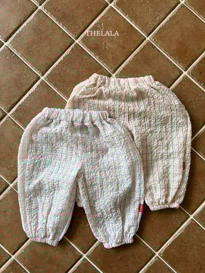 thelala13｜ (70-115) 棉麻抓皺格紋縮口褲7