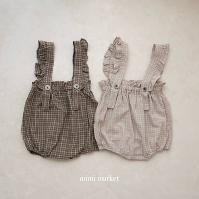 mimi market29 (75-90cm)  花邊格子吊帶褲1