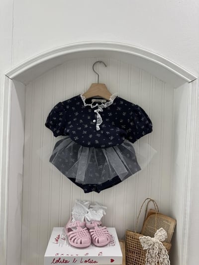 LePetitmot01｜(80-125cm) 2色花朵薄紗裙套裝2