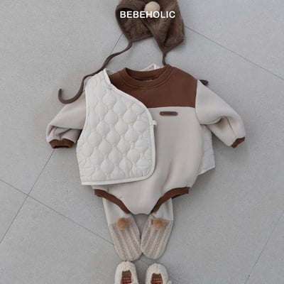 Bebe holic48｜(3m-18m) 拼接色內刷毛包屁衣9