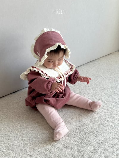 Nutt03｜(3m-16m) 翻領磨毛包屁衣含髮帶4