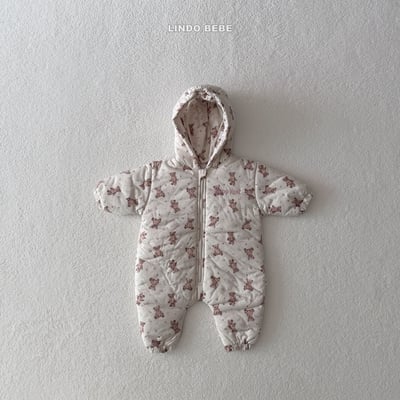 Lindo22｜(3m-18m) 小熊太空夾層棉連帽拉鍊連身衣5
