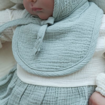 LEMONADE26｜(55cm-85cm) 2色撞色拼接包屁衣含帽子圍兜5