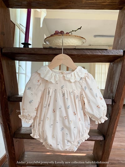 JE550｜(66-120cm) 甜美蕾絲領碎花包屁衣/洋裝5