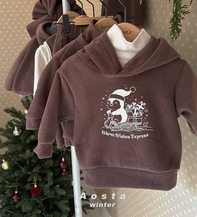 AOSTA27｜(6m-5y) 冬季企鵝印花連帽休閒上衣6