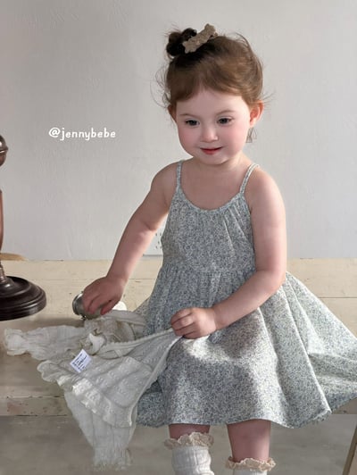 JE721｜(73-100cm) 天藍碎花細肩洋裝/壓紋開襟外套8