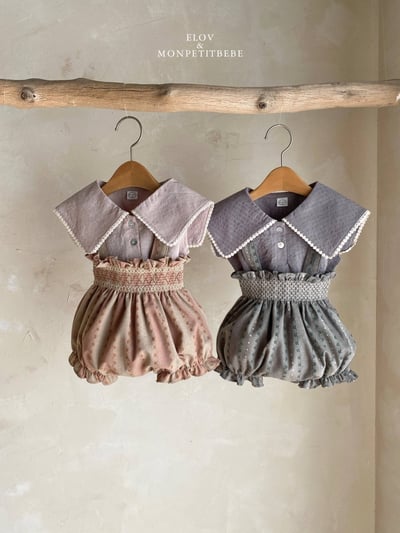 Mon petit08｜(66-90cm) 抓皺壓花吊帶包屁衣13