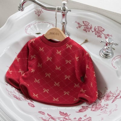 M-KIDS41｜(65-115cm) 2色滿版蝴蝶結/小熊印花上衣4