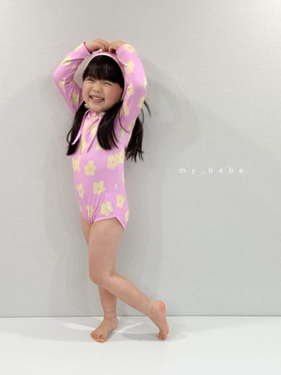 my_bebe01｜(75-105cm) 拉鍊防曬泳衣含泳帽5