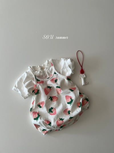 SO.U14｜(6m-18m) 草莓印花無袖包屁衣2