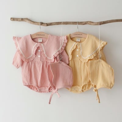 LEMONADE14｜(55cm-85cm) 2色波浪邊大翻領包屁衣含帽子25