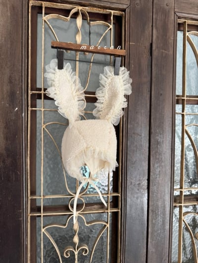 Marron 49｜(3m-18m) 蕾絲花邊綁帶兔帽1