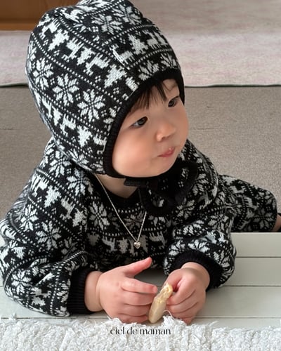 Cieldemaman07｜(3M~15M)  3色雪花麋鹿針織包屁衣含帽子8