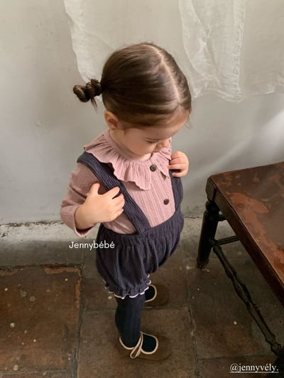 JE564｜(73-100cm) 荷葉領開襟外套/坑條滾邊吊帶褲23