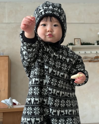 Cieldemaman07｜(3M~15M)  3色雪花麋鹿針織包屁衣含帽子9