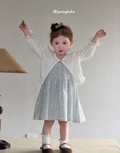 JE721｜(73-100cm) 天藍碎花細肩洋裝/壓紋開襟外套9