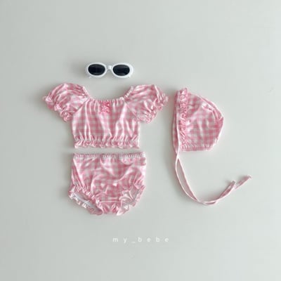 my_bebe04｜(75-105cm) 抓皺比基尼泳衣含泳帽3