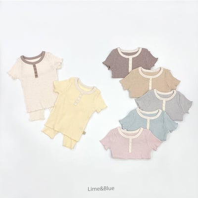 LIME&BLUE03｜(80-118cm)  素色鈕釦居家服2