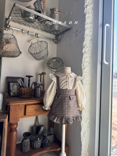 Marron28｜(1y-6y) 格紋吊帶荷葉裙3