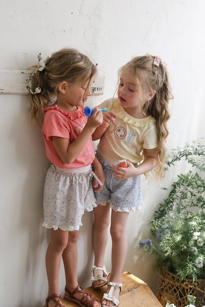 FLO32｜(75-140) 田園碎花荷葉滾邊短褲13