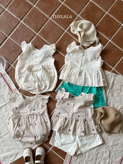 thelala52｜ (0m-18m) 壓花櫻桃格紋無袖包屁衣11