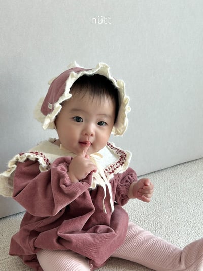 Nutt03｜(3m-16m) 翻領磨毛包屁衣含髮帶5
