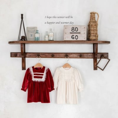 M-KIDS37｜(65-115cm) 2色法式絨面蕾絲洋裝1