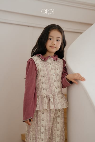 OREN36｜(85-120cm) 復古碎花荷葉邊鋪棉套裝9
