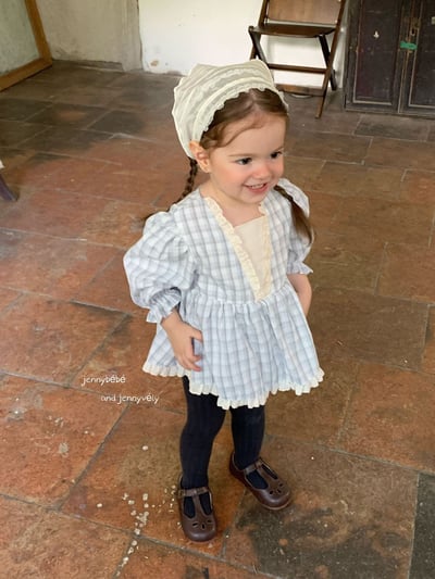 JE547｜(66-90cm) 藍色格紋花邊包屁衣15