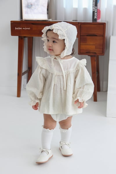 bebe nine19 (65-85) 2色蕾絲滾邊壓紋包屁套裝3