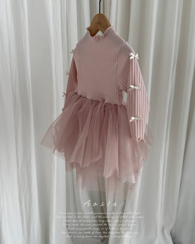 AOSTA03｜(6m-5y) 緞帶羅紋薄紗洋裝4