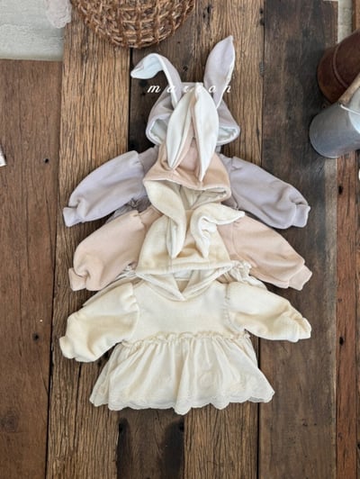 Marron 25｜(1y-6y) 兔子蕾絲刷毛連帽上衣1