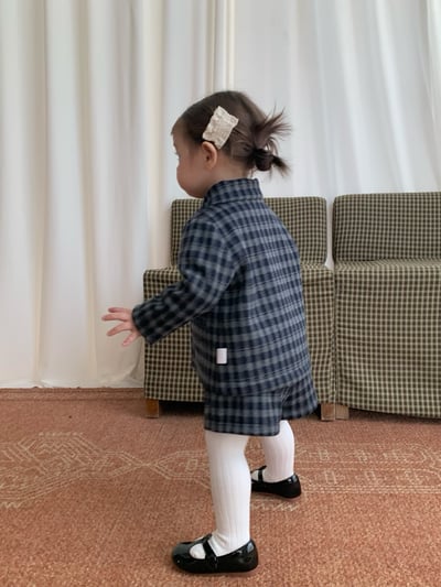 JE633｜(80cm-110cm) 法式格紋套裝/經典圓領上衣10