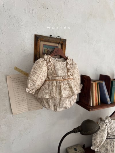 Marron 42｜(3m-18m) 法式花邊墨花包屁衣6