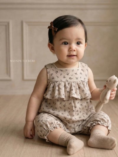 Mon petit03｜(66-90cm) 玫瑰碎花荷葉邊包屁衣12