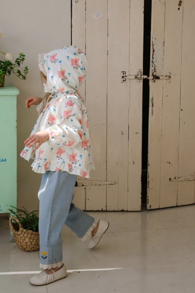 FLO49｜(75-140) 2色田園碎花蕾絲花邊連帽外套16