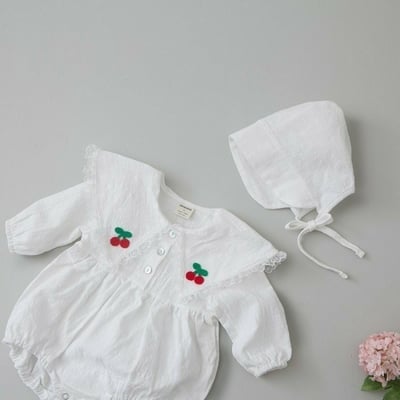 LEMONADE39｜(55cm-85cm) 1色櫻桃蕾絲花邊翻領包屁衣含帽子11