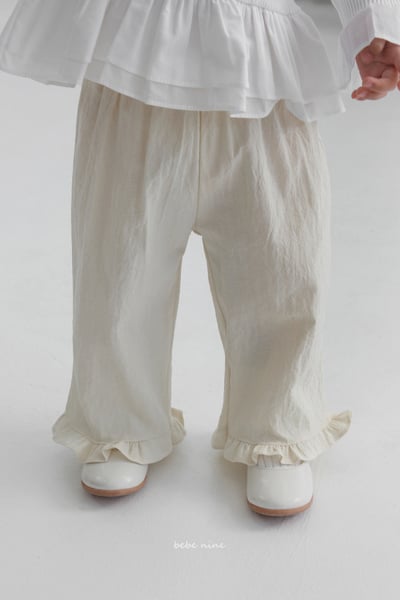 bebe nine34  (65-115) 3色荷葉邊寬版長褲1